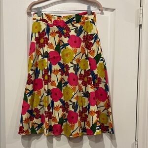 Miss Lulo Ava Floral A-Line Midi Skirt with Pink & Yellow Flowers Size Med; NWT